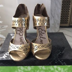 Sam Edelman metallic gold sandal pumps